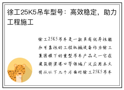 徐工25K5吊车型号：高效稳定，助力工程施工