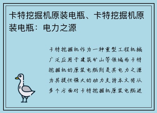 卡特挖掘机原装电瓶、卡特挖掘机原装电瓶：电力之源