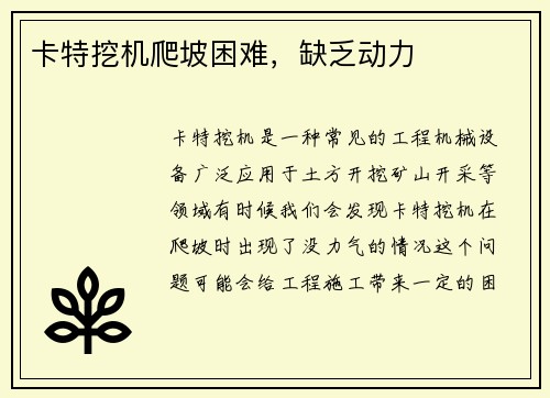卡特挖机爬坡困难，缺乏动力
